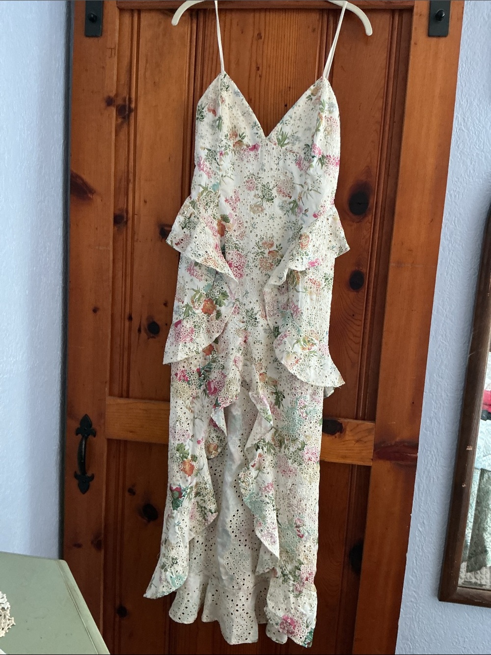 Nookie Gown Floral Gown Eyelet Ruffle High Low Maxi Dress